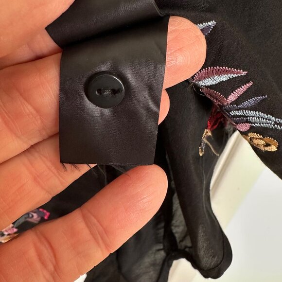Zara Floral Embroidered Button Down Black Cotton Silk Blend Size XS Oversized - Picture 10 of 11